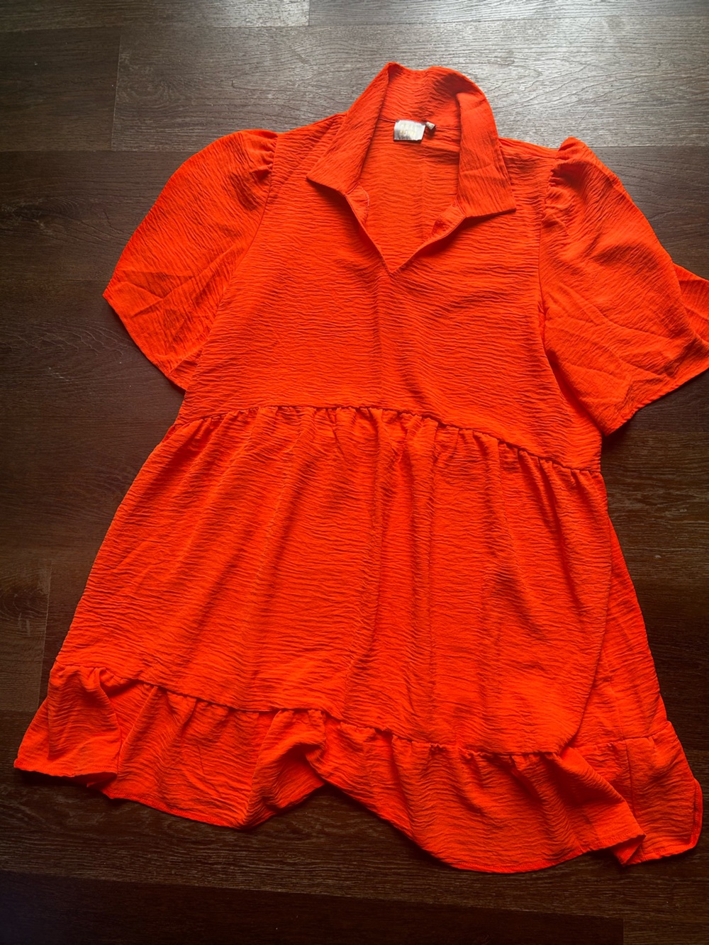 Women's Textured Tiered Short Dress - Bright Orange